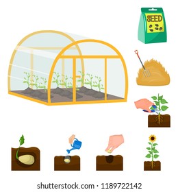 Farm and agriculture cartoon icons in set collection for design. Garden and plants isometric vector symbol stock web illustration.