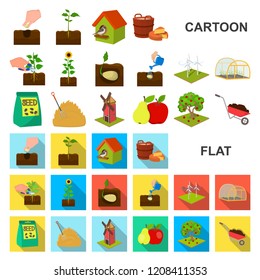 Farm and agriculture cartoon icons in set collection for design. Garden and plants isometric vector symbol stock web illustration.