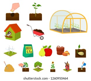 Farm and agriculture cartoon icons in set collection for design. Garden and plants isometric vector symbol stock web illustration.