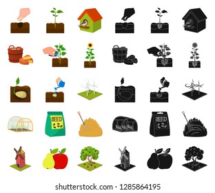 Farm and agriculture cartoon,black icons in set collection for design. Garden and plants isometric vector symbol stock web illustration.
