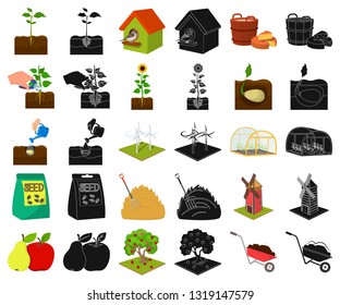 Farm and agriculture cartoon,black icons in set collection for design. Garden and plants isometric vector symbol stock web illustration.