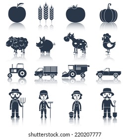 Farm agriculture crop and poultry black icons set isolated vector illustration.