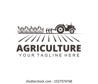 Farm Agriculture Crop With Tractor Vector Logo Design Template