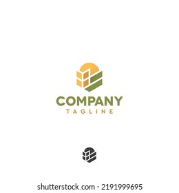 Farm agriculture field sun ear grain vector logo