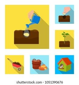 Farm and agriculture flat icons in set collection for design. Garden and plants isometric vector symbol stock web illustration.