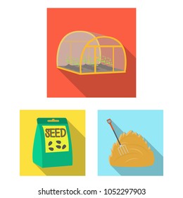 Farm and agriculture flat icons in set collection for design. Garden and plants isometric vector symbol stock web illustration.