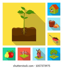 Farm and agriculture flat icons in set collection for design. Garden and plants isometric vector symbol stock web illustration.