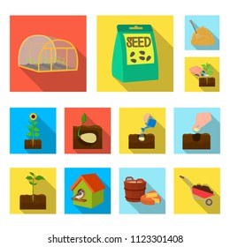 Farm and agriculture flat icons in set collection for design. Garden and plants isometric vector symbol stock web illustration.