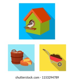 Farm and agriculture flat icons in set collection for design. Garden and plants isometric vector symbol stock web illustration.