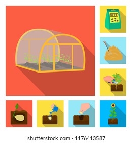 Farm and agriculture flat icons in set collection for design. Garden and plants isometric vector symbol stock web illustration.