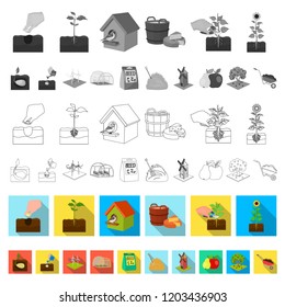 Farm and agriculture flat icons in set collection for design. Garden and plants isometric vector symbol stock web illustration.