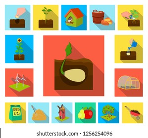 Farm and agriculture flat icons in set collection for design. Garden and plants isometric vector symbol stock web illustration.