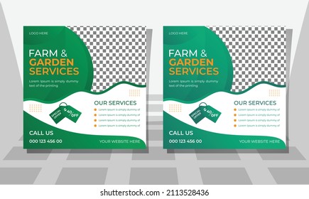 Farm Agriculture  Garden Services Social Media or Web Banner Template  Design Vector Premium, Social Media Post, Web Banner, Flyer, Landscape Services, Organic Farming, Agro industry, gardening.