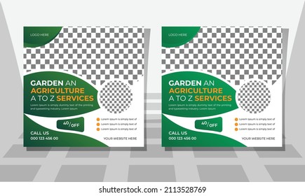 Farm Agriculture  Garden Services Social Media or Web Banner Template  Design Vector Premium, Social Media Post, Web Banner, Flyer, Landscape Services, Organic Farming, Agro industry, gardening.