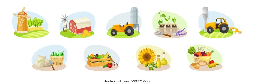 Conjunto de composición de vectores agrícolas y agrícolas o ganaderos