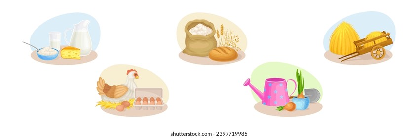 Farm and Agriculture or Husbandry Vector Composition Set