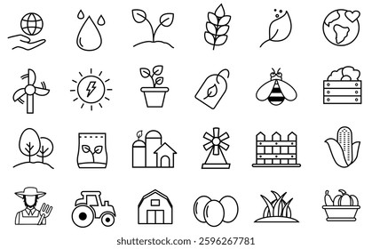 Farm agriculture icon set editable stroke 