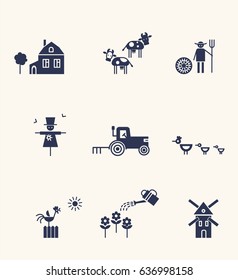 Farm and agriculture life icons. Silhouettes.