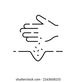 Farm and Agriculture Line Icons. Global farming and farmers. Plantation or Gardening Objects. Village. Field and seed with hand