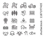 Farm and Agriculture Line Icons Set, Farmers, Plantation, Gardening, Animals, Objects