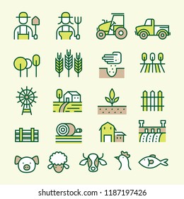 Farm and Agriculture Line Icons Set, Farmers, Plantation, Gardening, Animals, Objects