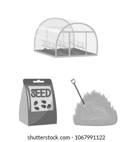 Farm and agriculture monochrome icons in set collection for design. Garden and plants isometric vector symbol stock web illustration.