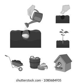 Farm and agriculture monochrome icons in set collection for design. Garden and plants isometric vector symbol stock web illustration.