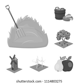Farm and agriculture monochrome icons in set collection for design. Garden and plants isometric vector symbol stock web illustration.