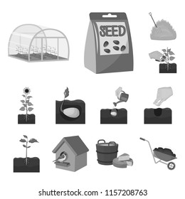 Farm and agriculture monochrome icons in set collection for design. Garden and plants isometric vector symbol stock web illustration.