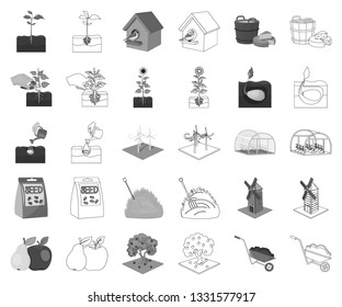 Farm and agriculture monochrome,outline icons in set collection for design. Garden and plants isometric vector symbol stock web illustration.