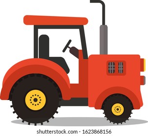 Farm Agriculture Red Tractor Vector Illustration.Cartoon Flat Tractor Design.Modern Farm Tractor