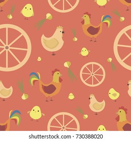 Farm agriculture seamless pattern with farmer products, fresh farm vegetables and fruits  natural food cartoon. Vector illustration