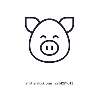 Farm and agriculture symbol. Vector outline pictogram in line style. Editable stroke for UI, adverts, online shops. Isolated line icon of pig