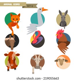 Farm animal avatars set with flat design. Vector Illustration