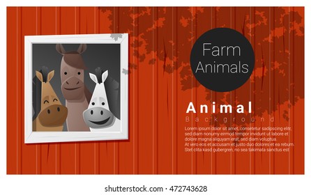Farm animal background with horse , vector , illustration