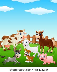 Farm animal cartoon on the field