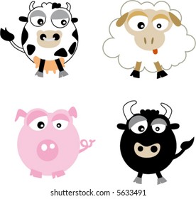 Farm animal cartoons (cow, pig, bull, ewe)