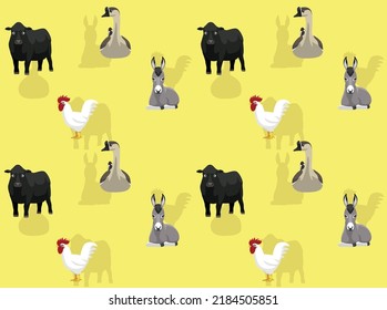 Farm Animal Chicken Cow Goose Donkey Seamless Wallpaper Background