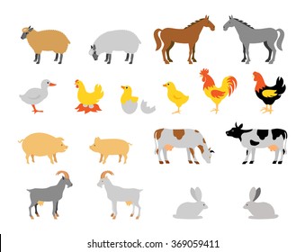 Farm animal collection set. Flat style character. Vector illustration.