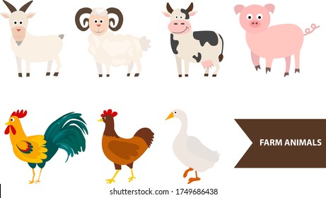 Farm animal collection set vector illustration