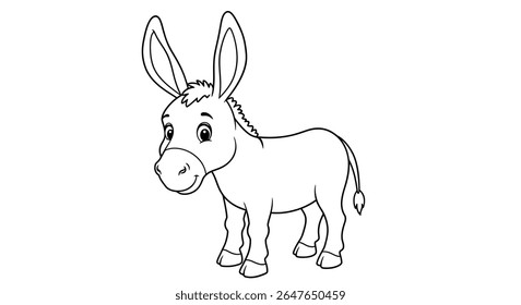 Farm animal coloring activity featuring a donkey design with prominent oversized ears for easy coloring