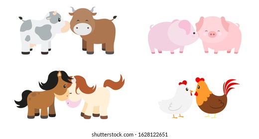 Farm Animal Couple Vector Illustration Set on White