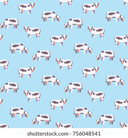 Farm animal cow seamless pattern background cartoon. Vector flat illustration