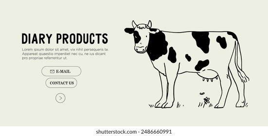 Farm animal. Cute cow standing on a field. Hand drawn funny contemporary drawing livestock, milk and meat, standing mammal. Suppost local farmers vector illustration in charcoal, ink or crayon style.