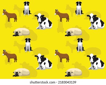 Farm Animal Dog Cow Sheep Donkey Seamless Wallpaper Background
