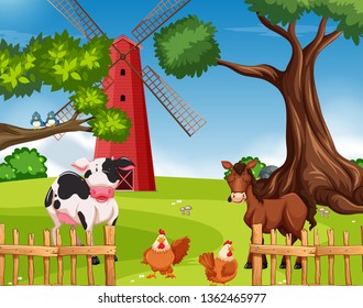 Farm animal in farmland illustration