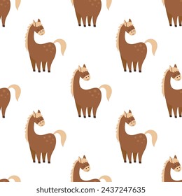 farm animal in flat style isolated on white background, vector illustration with cute cartoon horse