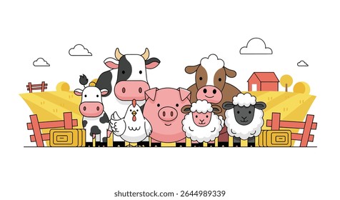 Farm Animal Friends A Colorful Illustration of Happy Creatures on a Farm