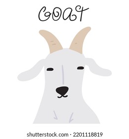 Farm animal. Goat face. Flat vector illustration on white background.