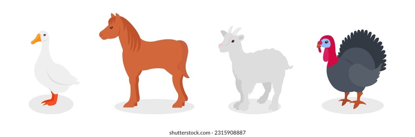 Farm Animal with Goat, Horse and Poultry Vector Set